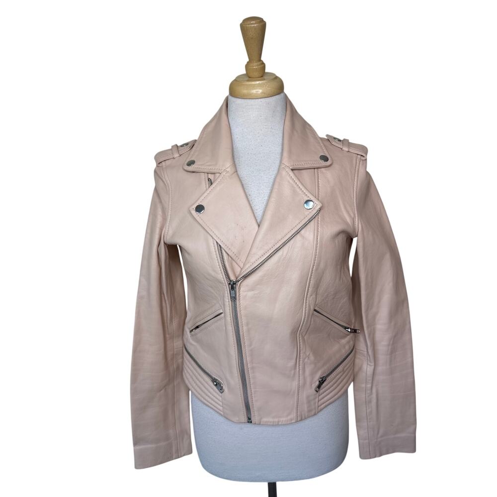 MAJE Leather Moto Jacket Blush Pink Size 40/ Large